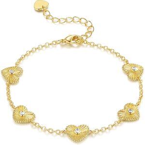 Women’s 14K Gold Heart Bracelet Cubic Zirconia Elegant Charm Jewelry